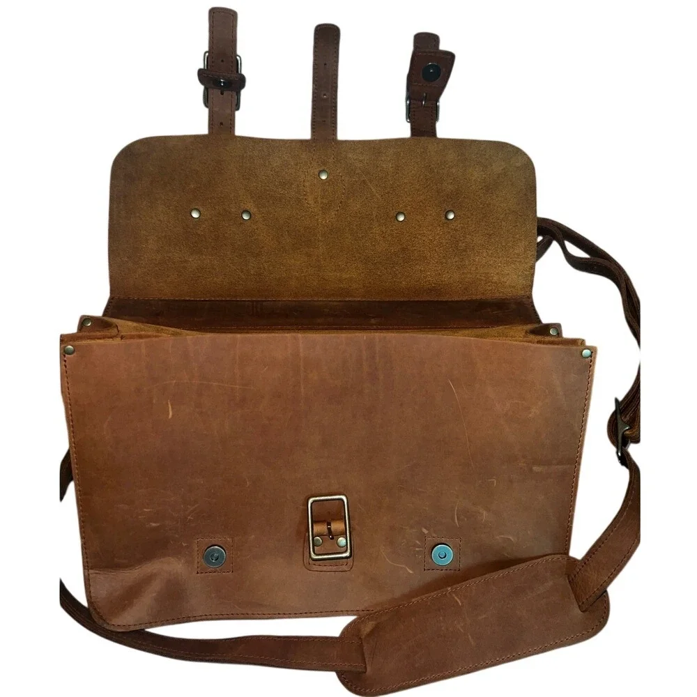 Portland Leather Goods Brown Leather‎ Satchel Briefcase Laptop Messenger Bag